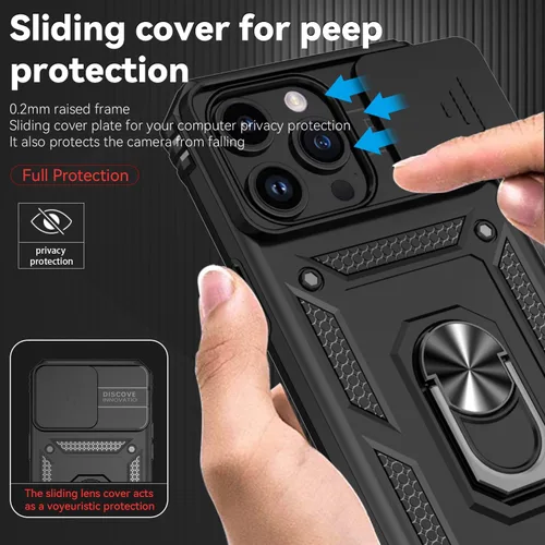 Vista 2 de Funda compatible con iPhone 15 Pro, iPhone 15 Pro con funda para cámara y soporte, grado militar, a prueba de golpes, resistente, con soporte