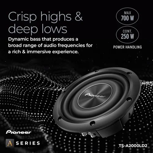Vista 4 de Pioneer A-Series TS-A2000LD2 Subwoofer de montaje superficial de 8 pulgadas 700 W máx Diseño de montaje superficial, graves profundos en espacios