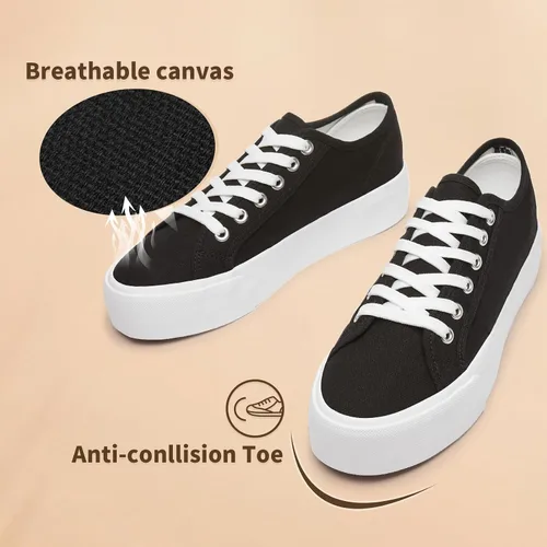 Vista 3 de Waluzs Zapatillas de plataforma para mujer, zapatos de plataforma baja con cordones, zapatos de lona para mujer, zapatos de tenis blancos