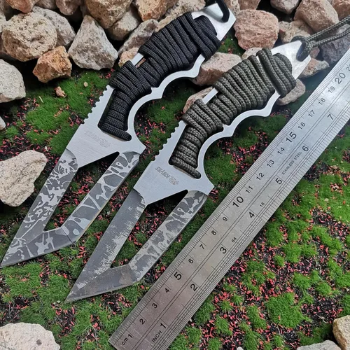 Vista 2 de Cuchillo de caza de hoja fija de 8.07 pulgadas con funda de nailon, cuchillo de supervivencia, cuchillo Bowie de espiga completa con mango