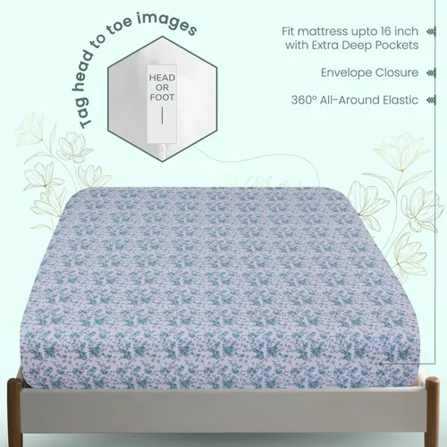 Vista 4 de Feather & Stitch Sábana Bajera Únicamente, 100% Algodón 300TC Ligera Refrescante y Transpirable Tejido Percal Sábana Bajera Ajustable 16" Elástico
