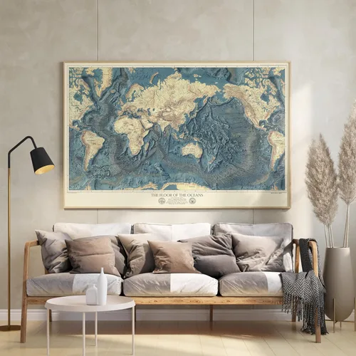 Vista 6 de Suelos oceánicos mundiales y alivio de la tierra 1976 - Impresión de mapas topográficos históricos - 24 x 16 pulgadas