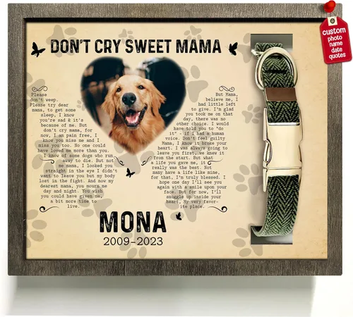 Vista 10 de Marco de madera personalizado con foto de perro con nombre para fotos, recuerdo de mascotas, con soporte para collar, regalo de recuerdo con cita