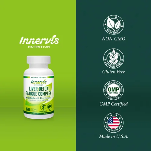 Vista 6 de Desintoxicación hepática y apoyo energético: cardo mariano + 9 ingredientes clave, metabolismo y salud hepática, 120 cápsulas vegetales Innervis