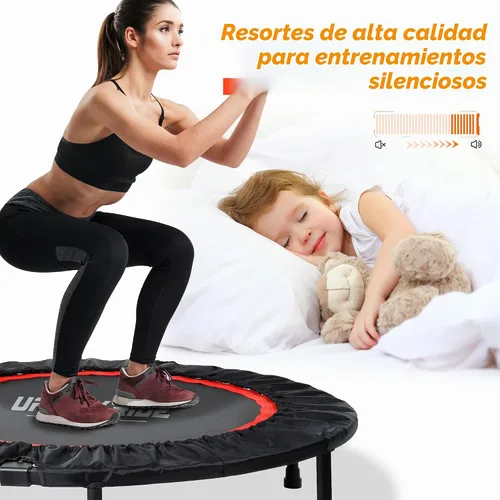 Vista 7 de Foldable Mini Trampoline Load 330lbs, 40"/48" Rebounder Trampoline for Adults with Durable Bungee Band and Adjustable Foam Handle for Home Gym