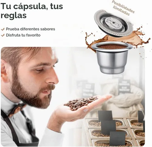 Vista 5 de Cápsulas de café reutilizables de acero inoxidable aptas para cápsulas N espresso OriginalLine, cápsulas de filtro de café expreso recargables