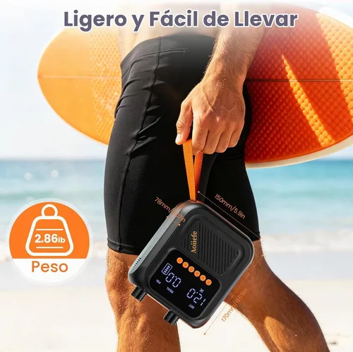 Vista 8 de Portable Rechargeable Electric SUP Paddle Board Pump, Intelligent Dual Stage Inflation&Deflation, Up to 20PSI and Auto-Off for Stand UP Paddle