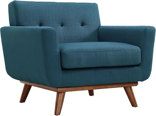 Vista 3 de Modway Engage - Sillón de una pieza tapizado con tela y sofá de dos piezas de estilo de mediados de siglo, Tela, Celeste