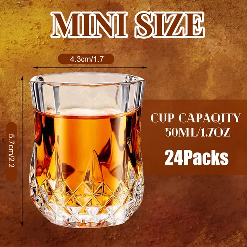 Vista 2 de Meanplan Juego de mini vasos de chupito de 1.7 onzas, vasos de degustación, base pesada, taza de chupito transparente, lindas tazas de vino Cordial