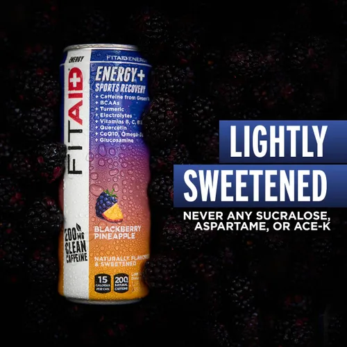 Vista 3 de Bebida FITAID ENERGY, 0.007 onzas de cafeína natural, keto, piña y mora, omega-3, 15 calorías, paleo, vegana y sin gluten, sin edulcorantes