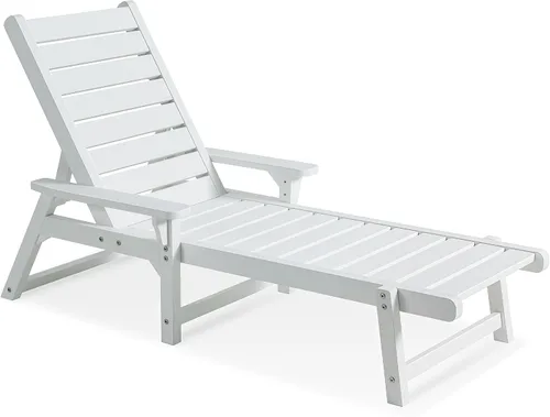 Vista 18 de Chaise Lounge, madera de polietileno, silla de salón al aire libre con respaldo ajustable, resistente a la intemperie, impermeable, a prueba