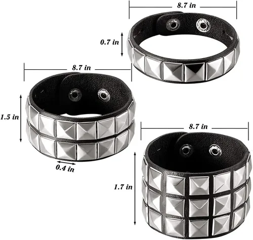 Vista 2 de TURTLEDOVE Punk Leather Bracelet Set - 3PCS Goth Leather Wristband with Metal Studded - Cuff Bangle for Men Women Pulsera con 3 tachuelas