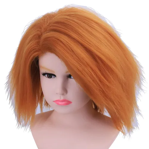 Vista 2 de Hulaidywig Peluca corta de color naranja para cosplay, pelucas sintéticas de anime para fiestas de disfraces de Halloween (12 pulgadas para niños)