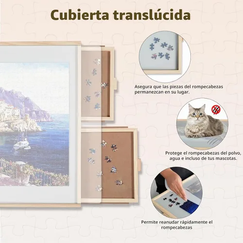 Vista 5 de ALL4JIG 1500 piezas 2 en 1 tabla de rompecabezas inclinable y giratoria para adultos, mesa de rompecabezas de madera de 24.53 x 33.19 pulgadas con 4