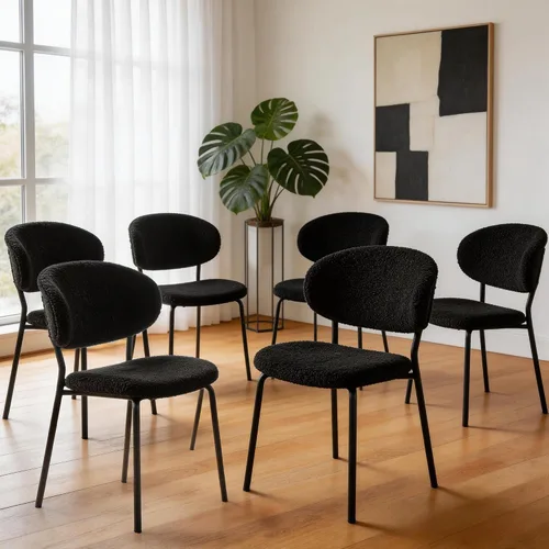 Vista 20 de Homedot Juego de 2 sillas de comedor tapizadas negras, modernas sillas de cocina de mediados de siglo tapizadas con cojín acolchado para comedor