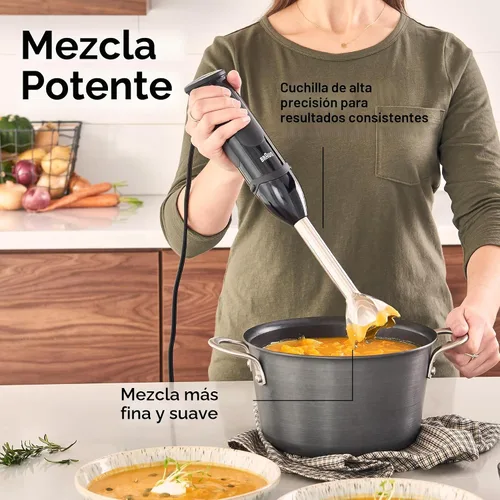Vista 4 de Braun MQ5000 Vario - Batidora de mano de inmersión de 21 velocidades con Turbo Boost, cuchillas de acero inoxidable, control de salpicaduras