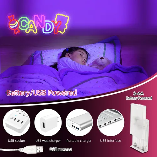 Vista 2 de ATOLS Letrero de neón de caramelo – Decoración de pared, alimentado por batería/USB, perfecto para tienda de dulces, exhibición de carritos, fiestas