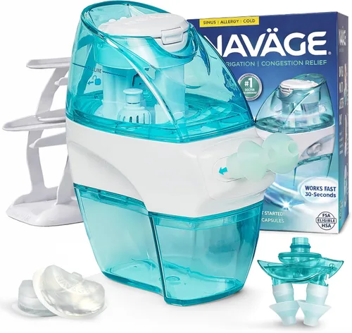 Vista 10 de Navage Paquete Multiusuario - Sistema de Irrigación Navage - Kit de Enjuague Nasal Salino con 1 Limpiador Nasal, 30 Cápsulas de Sal, y Base Nasal