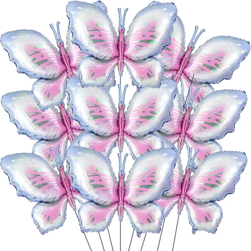 Vista 7 de Poen 12 globos de mariposa moradas de 40 pulgadas a granel, globos de mariposa de hadas para decoraciones temáticas de mariposas, bodas, cumpleaños