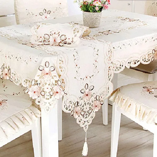 Vista 7 de LeLehome - Mantel de encaje bordado con flores color café