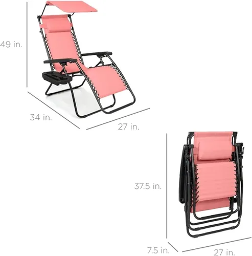 Vista 2 de Sillón plegable de gravedad cero para patio, con toldo ajustable y reposacabezas Amatista púrpura