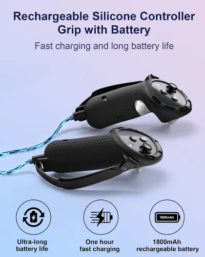Vista 4 de Charging Controller Grip for Meta Quest 3/3s, Handle Battery Cover and Adjustable Knuckle Strap, Silicone Controller Grip with Rechargeable