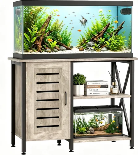 Vista 10 de Herture Soporte para tanque de peces de 20 a 29 galones, soporte de acuario con almacenamiento de accesorios de gabinete, marco de metal resistente
