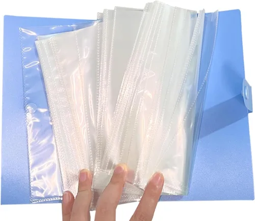 Vista 4 de Carpeta de ahorro de dinero, 50 páginas de fundas transparentes para billetes, soportes de billetes protector de dinero para billetes