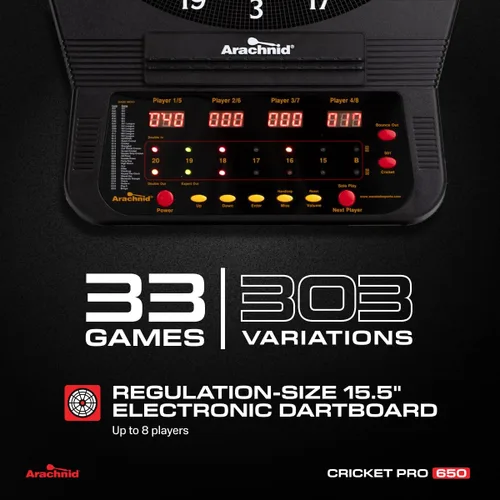 Vista 2 de Arachnid Cricket Pro Tournament-Quality Electronic Dartboard up to 40 Games and 315 Variations (Including Popular Cricket Modes)