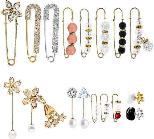 Vista 8 de Yolev - Broche de perlas de imitación de 17 piezas, broches para suéter y chal artificiales para mujeres y niñas, accesorios de decoración, broches