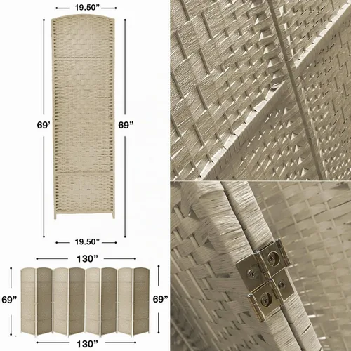 Vista 6 de Sorbus Divisor de habitación de 8 paneles de 6 pies de alto, pantalla de privacidad, paneles extra anchos con doble bisagra, doble tejido de Beige
