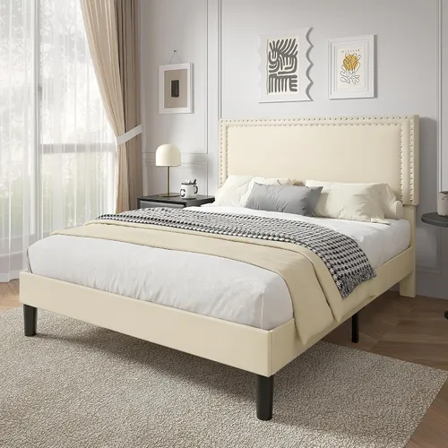 Vista 38 de VECELO Base de cama de plataforma de tamaño individual con cabecera tapizada de altura ajustable, base de colchón moderna, soporte de listones