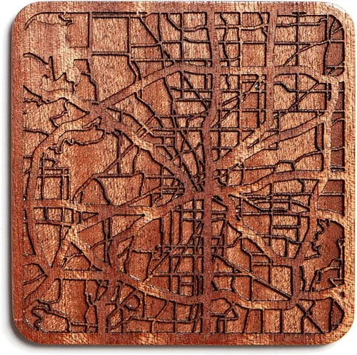 Vista 9 de Posavasos Amsterdam Map by O3 Design Studio, 1 pieza, posavasos de madera Sapele con mapa de la ciudad, hecho a mano, varias ciudades opcionales
