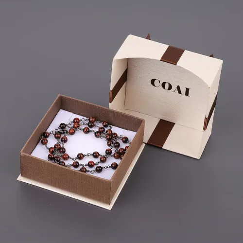 Vista 7 de COAI Collar con cuentas de piedra auténtica para hombre y mujer, Piedra, rojo