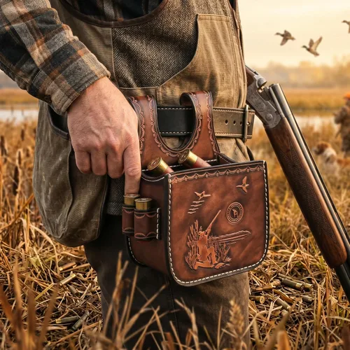 Vista 8 de TOURBON - Funda de piel para escopeta para tiro de arcilla, trampa y skeet Holds 25+ Shells, Fits 2-Inch Belts, Quick Access Open-Top Design, Side