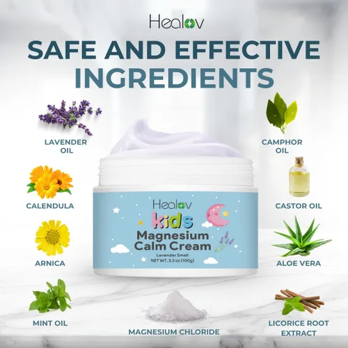 Vista 6 de Loción de magnesio para niños – Crema de magnesio pura calmante para relajación, mejor sueño, salud muscular, cuidado de piernas y articulaciones
