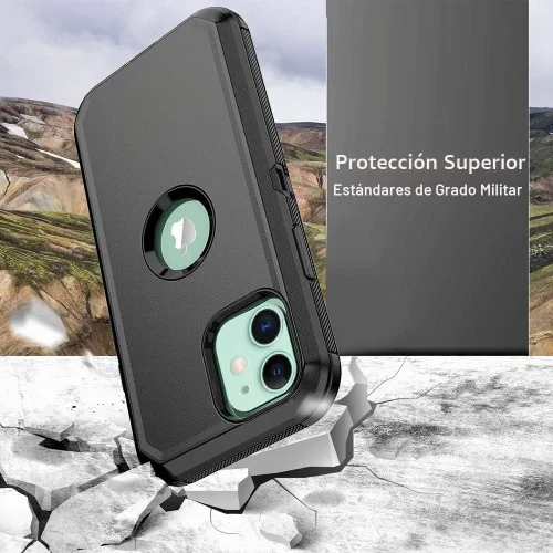 Vista 4 de Protector de armadura resistente a prueba de golpes para iPhone 12 y 12 Pro - Funda con clip para cinturón (negro)