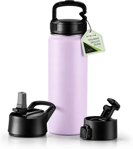 Vista 65 de SIPX™ Botella de Agua Aislada de 18 oz con 3 Tapas – Acero Inoxidable a Prueba de Fugas, Triple Aislamiento – Frío 24 Horas/Caliente 12 Horas – Negro