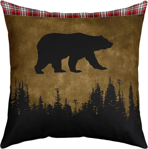 Vista 15 de Erosebridal Funda de almohada rústica de oso de 16 x 16 pulgadas, funda de almohada cuadrada decorativa de cuadrícula de búfalo, funda de almohada