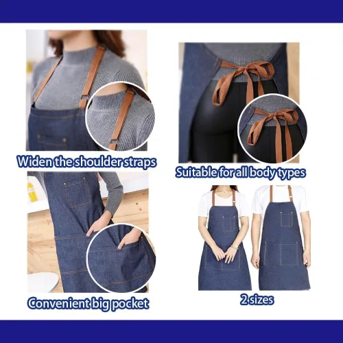 Vista 5 de Delantal ajustable con babero con 2 bolsillos, delantales de chef para cocina, restaurante, para mujer