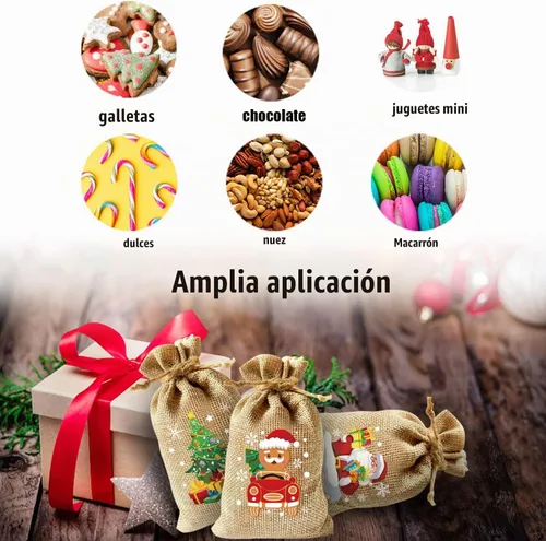 Vista 4 de LOMIMOS 36 Bolsas de Arpillera con Cordón Navideñas, Bolsas Reutilizables de Lino Yute para Regalos Dulces Caramelos Envoltorio Obsequios