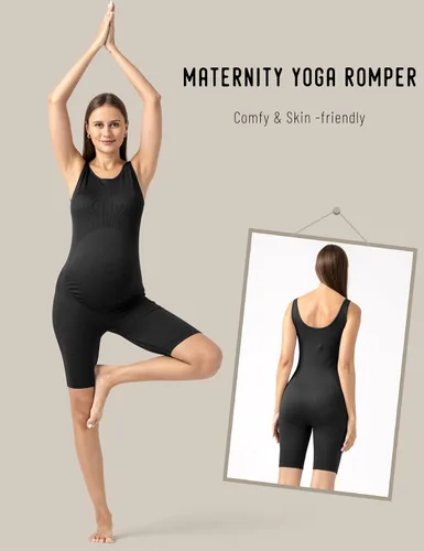 Vista 3 de SUNNYBUY Body de maternidad para mujer, sin costuras, para embarazo, acanalado, bodycon, pijama, camiseta sin mangas, pantalones cortos