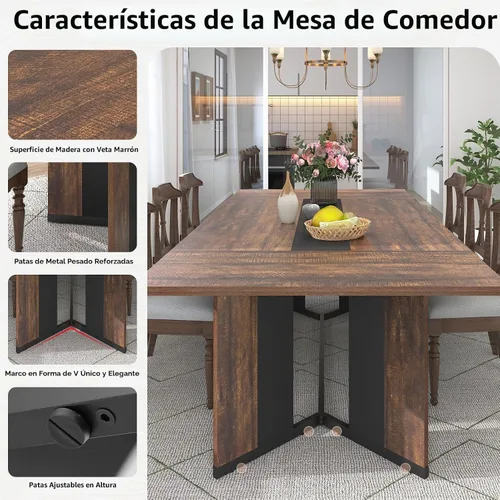 Vista 4 de Hlivelood Mesa de comedor grande de 78 pulgadas para 6 8 personas, mesa de cocina rectangular de madera con mesa impermeable, muebles rectangulares
