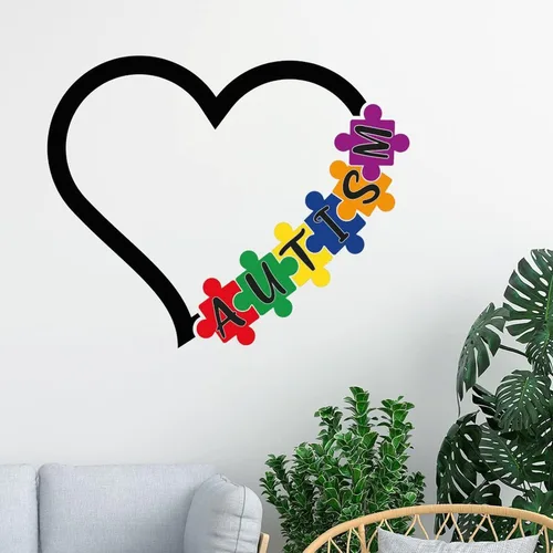 Vista 2 de Calcomanía de vinilo para la pared, diseño de corazón para autismo, rompecabezas de apoyo autista, decoración de pared, decoración de pared