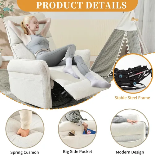 Vista 5 de Silla reclinable giratoria, mecedora manual para cuarto de bebé Beige