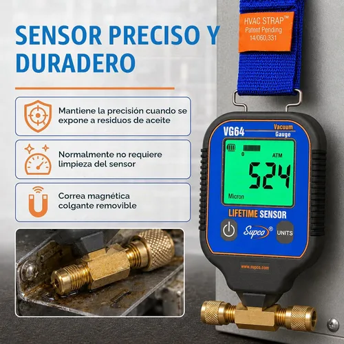 Vista 6 de Supco VG64 calibre de vacío con pantalla digital, rango de 0 a 12 000 micrones, precisión de 10%, conexión para adaptador de campana macho de 0.25