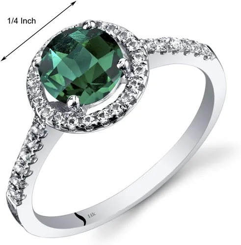 Vista 3 de PEORA Anillo de esmeralda creada para mujer, oro blanco de 14 quilates con topacio blanco auténtico, forma redonda de 1 quilate de 0.256 in, diseño