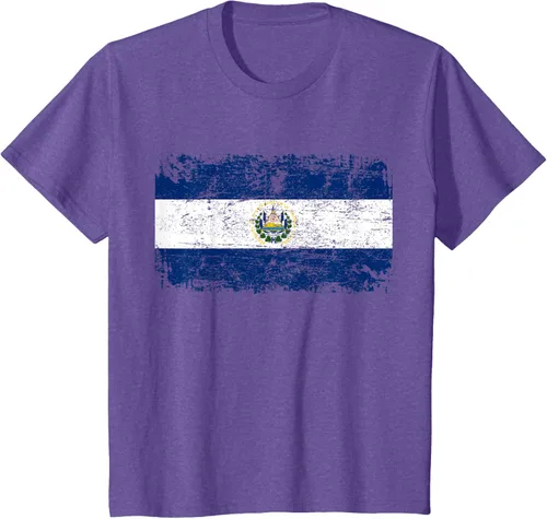Vista 45 de EL SALVADOR Bandera Vintage Hombres Mujeres Niños Camiseta EL SALVADOR
