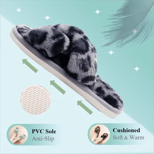 Vista 3 de Crazy Lady Women's Fuzzy Fluffy Furry Fur Slippers Flip Flop Open Toe Cozy House Memory Foam Sandals Slides Soft Flat Comfy Anti-Slip Spa Indoor