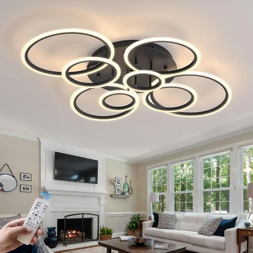 Vista 7 de Lámpara de techo LED moderna de 41 pulgadas con control remoto regulable de 8 anillas, lámpara de techo blanca empotrada para sala de estar